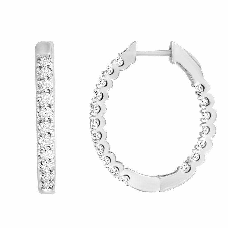 LADIES HOOP EARRINGS 2.00CT ROUND DIAMOND 14K WHITE GOLD (SI QUALITY) - Image 1