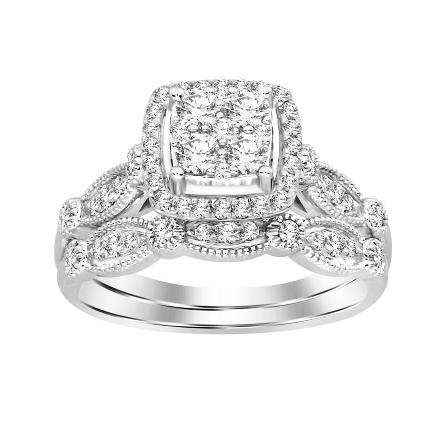 LADIES BRIDAL SET 0.50CT ROUND DIAMOND 14K WHITE GOLD - Image 1