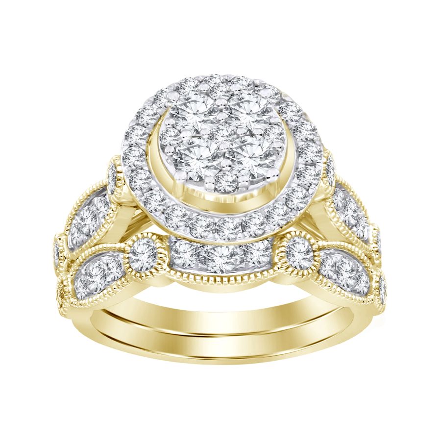 LADIES BRIDAL SET 1.50CT ROUND DIAMOND 14K YELLOW GOLD - Image 1
