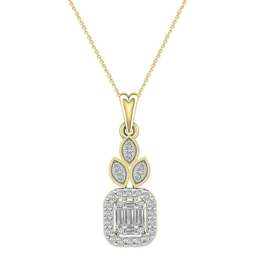 LADIES PENDANT WITH CHAIN 0.25CT ROUND/BAGUETTE DIAMOND 14K YELLOW GOLD (SI QUALITY) - Image 1