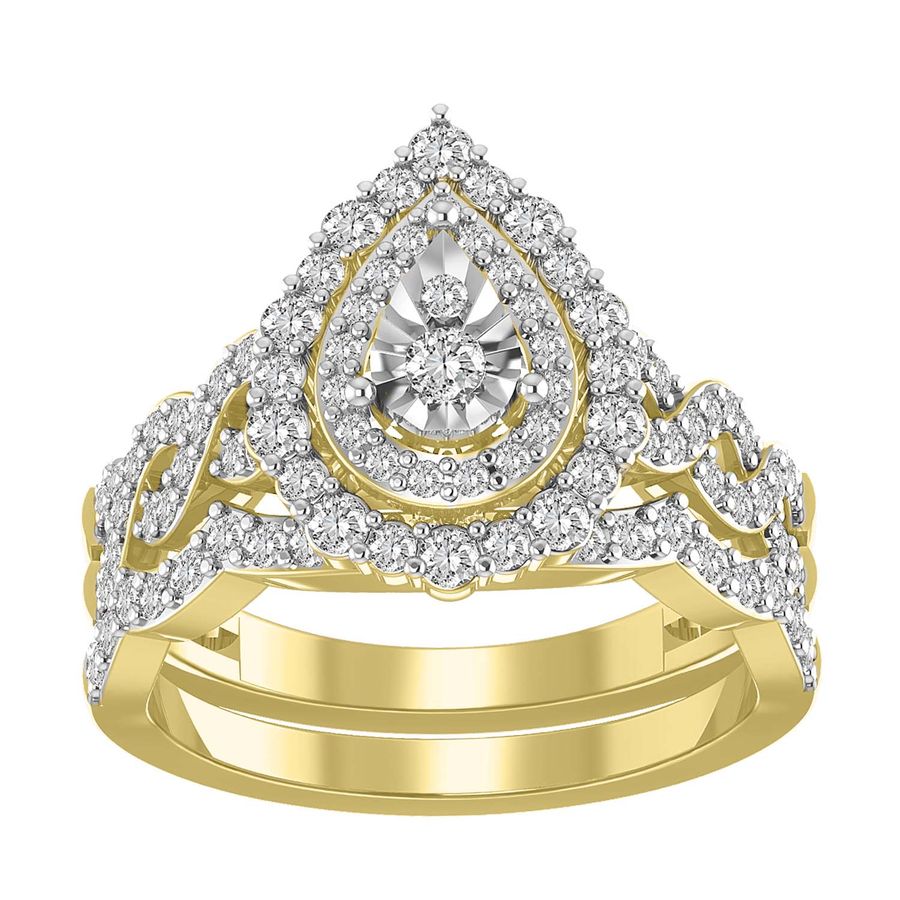 LADIES BRIDAL SET 1.00CT ROUND DIAMOND 14K YELLOW GOLD - Image 1