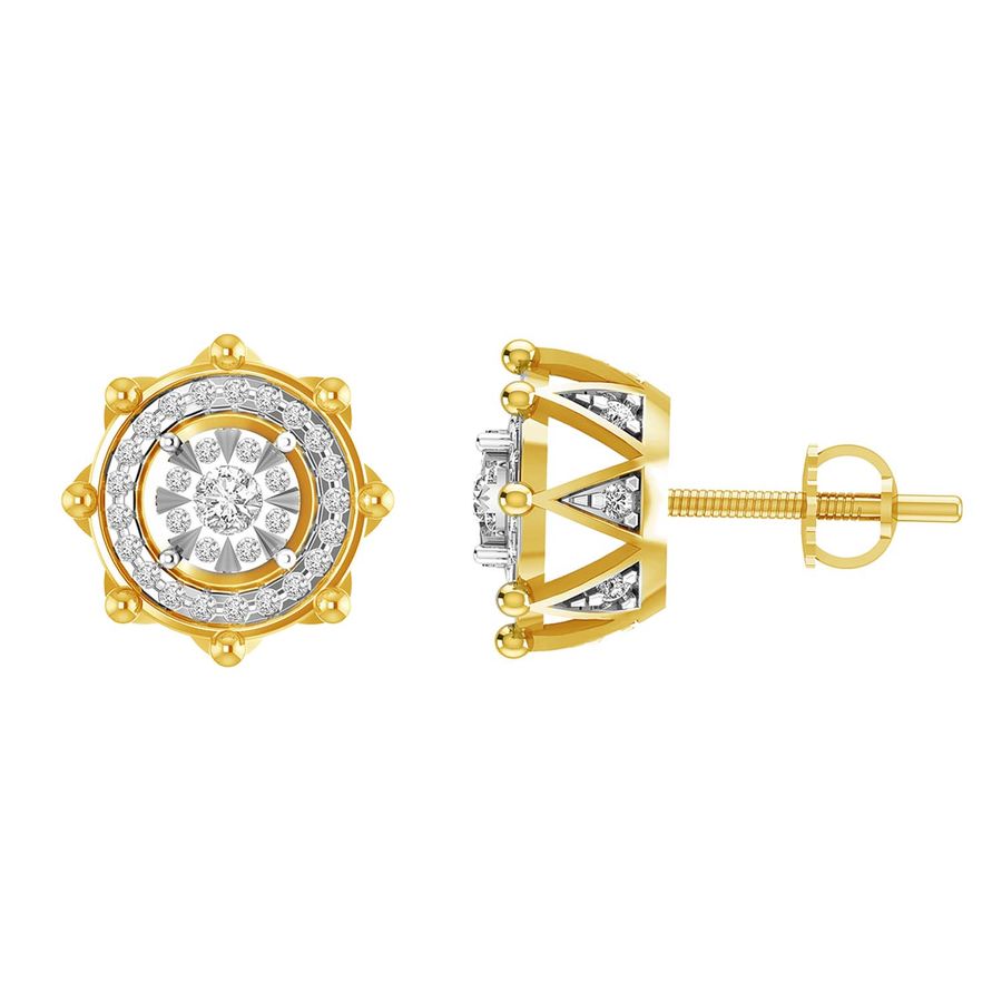 LADIES STUD EARRINGS 0.50CT ROUND DIAMOND 10K YELLOW GOLD - Image 1