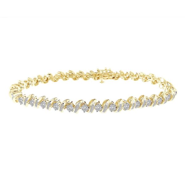 LADIES BRACELET 2.00CT ROUND/BAGUETTE DIAMOND 14K WHITE GOLD (SI QUALITY)