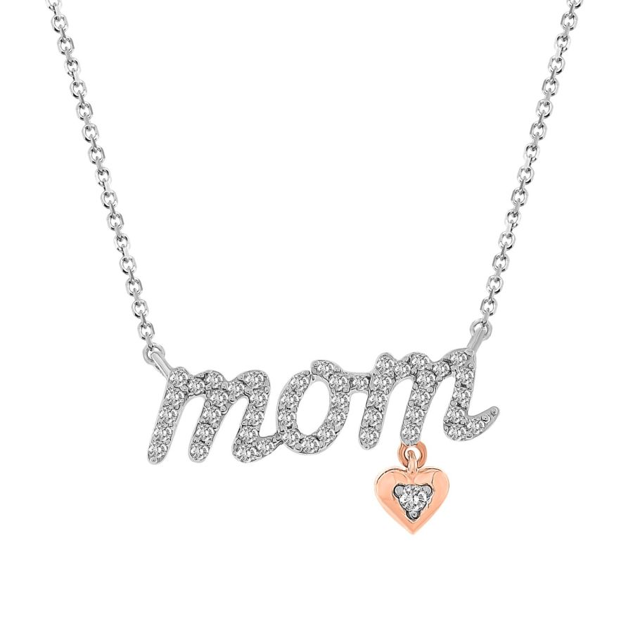 LADIES NECKLACE 0.15CT ROUND DIAMOND 10K WHITE/ROSE GOLD - Image 1