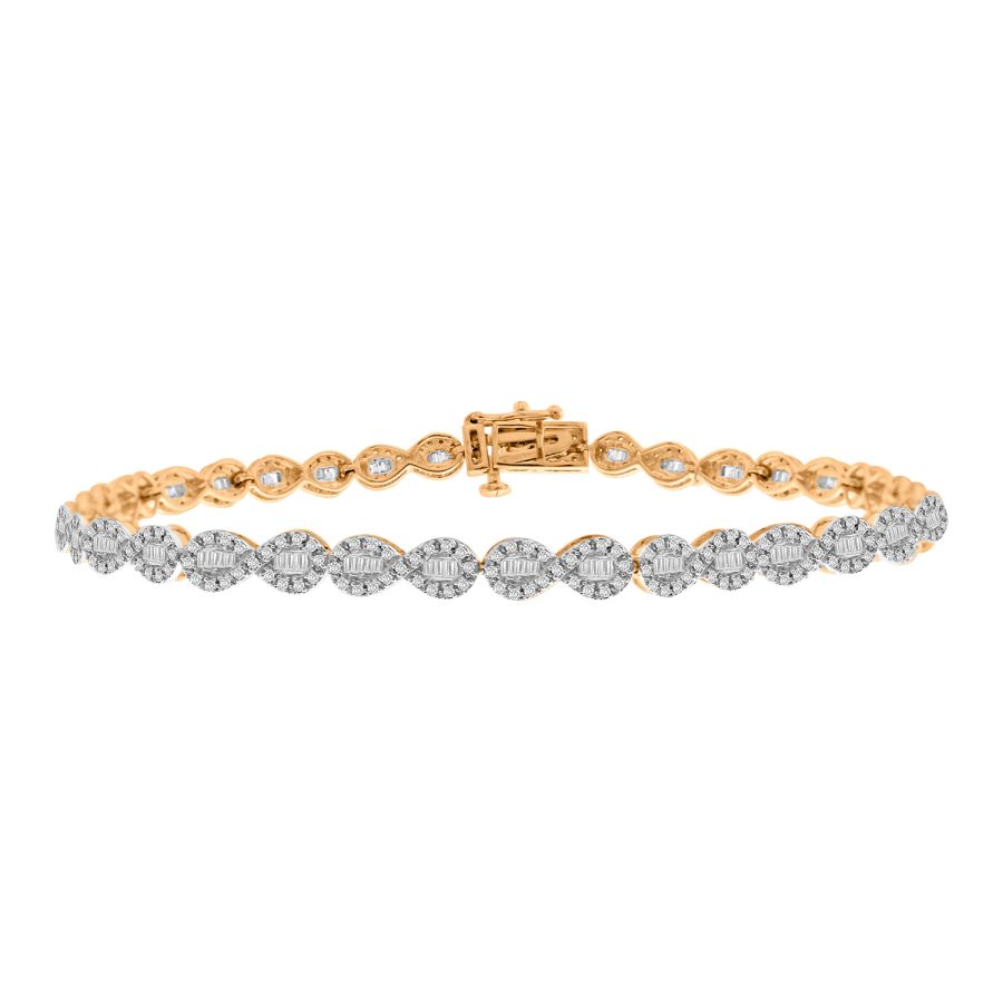 LADIES BRACELET 1.00CT ROUND/BAGUETTE DIAMOND 10K ROSE GOLD - Image 1