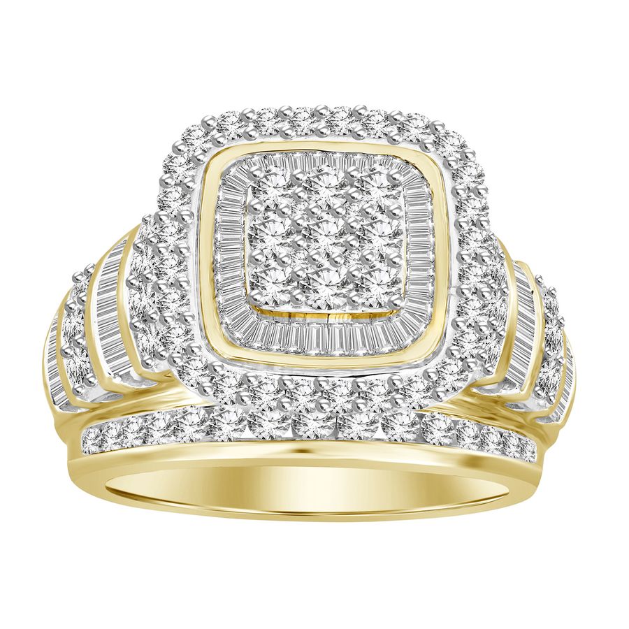 LADIES RING 2.10CT ROUND/BAGUETTE DIAMOND 10K YELLOW GOLD - Image 1