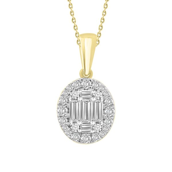 LADIES PENDANT 0.50CT ROUND/BAGUETTE DIAMOND 14K YELLOW GOLD