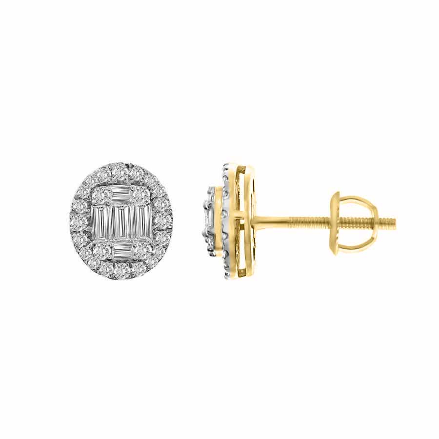 LADIES EARRINGS 0.75CT ROUND/BAGUETTE DIAMOND 14K YELLOW GOLD - Image 1