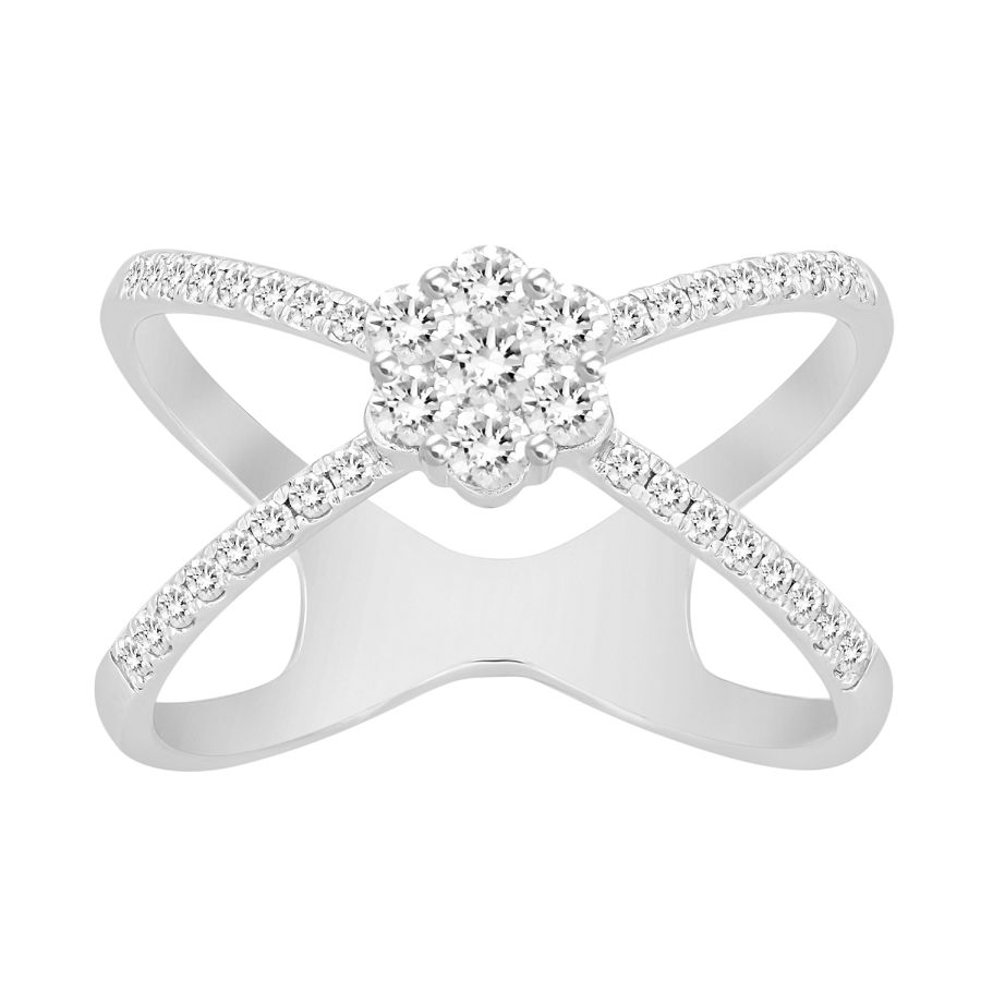 LADIES FASHION RING 0.50CT ROUND DIAMOND 14K WHITE GOLD - Image 1