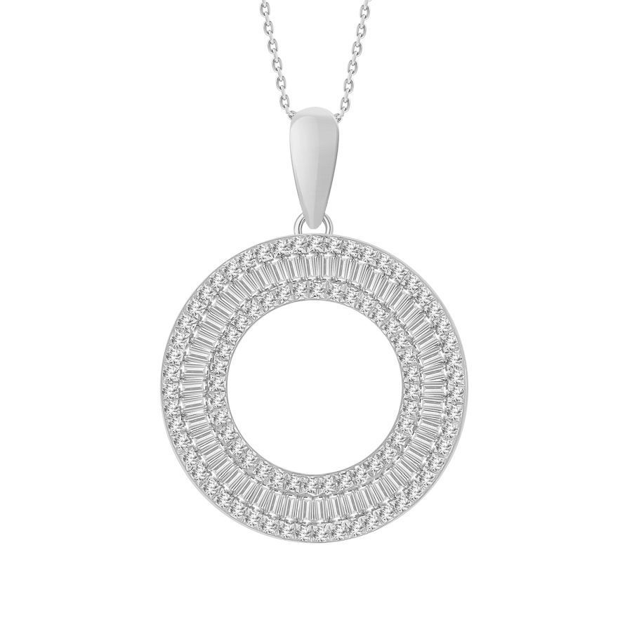 LADIES PENDANT 0.50CT ROUND/BAGUETTE DIAMOND 10K WHITE GOLD - Image 1