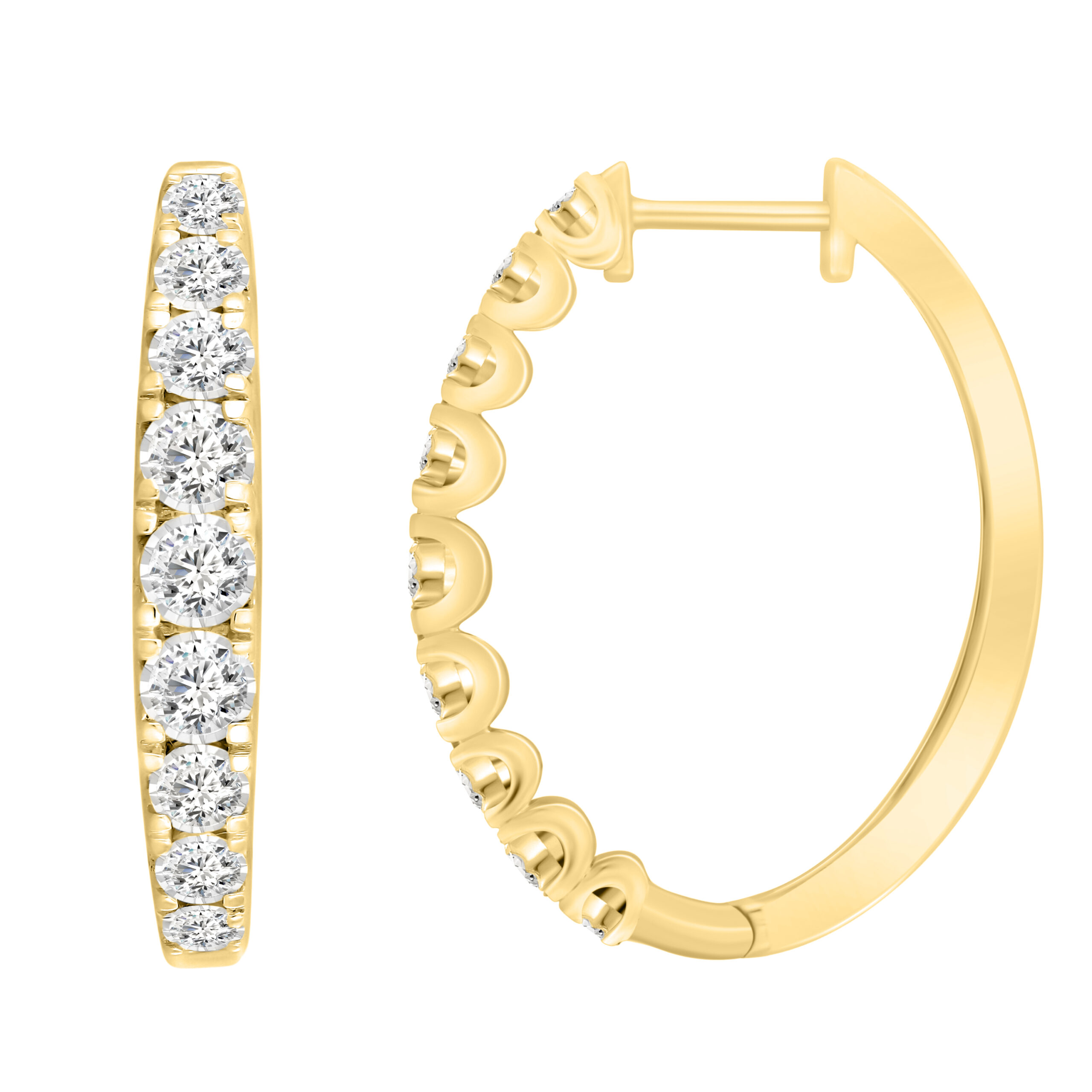 LADIES HOOP EARRINGS 0.50CT ROUND DIAMOND 14K YELLOW GOLD - Image 1