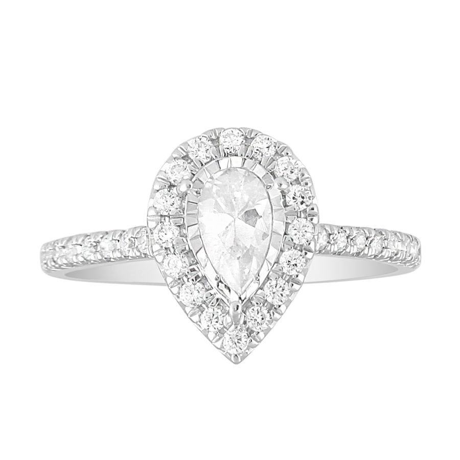 LADIES BRIDAL SET SEMI MOUNT 1.00CT ROUND/PEAR DIAMOND 14K WHITE GOLD (CENTER STONE 0.35CT PEAR DIAMOND) - Image 1