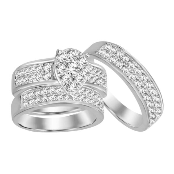 LADIES TRIOS SET 1.00CT ROUND DIAMOND 10K WHITE GOLD