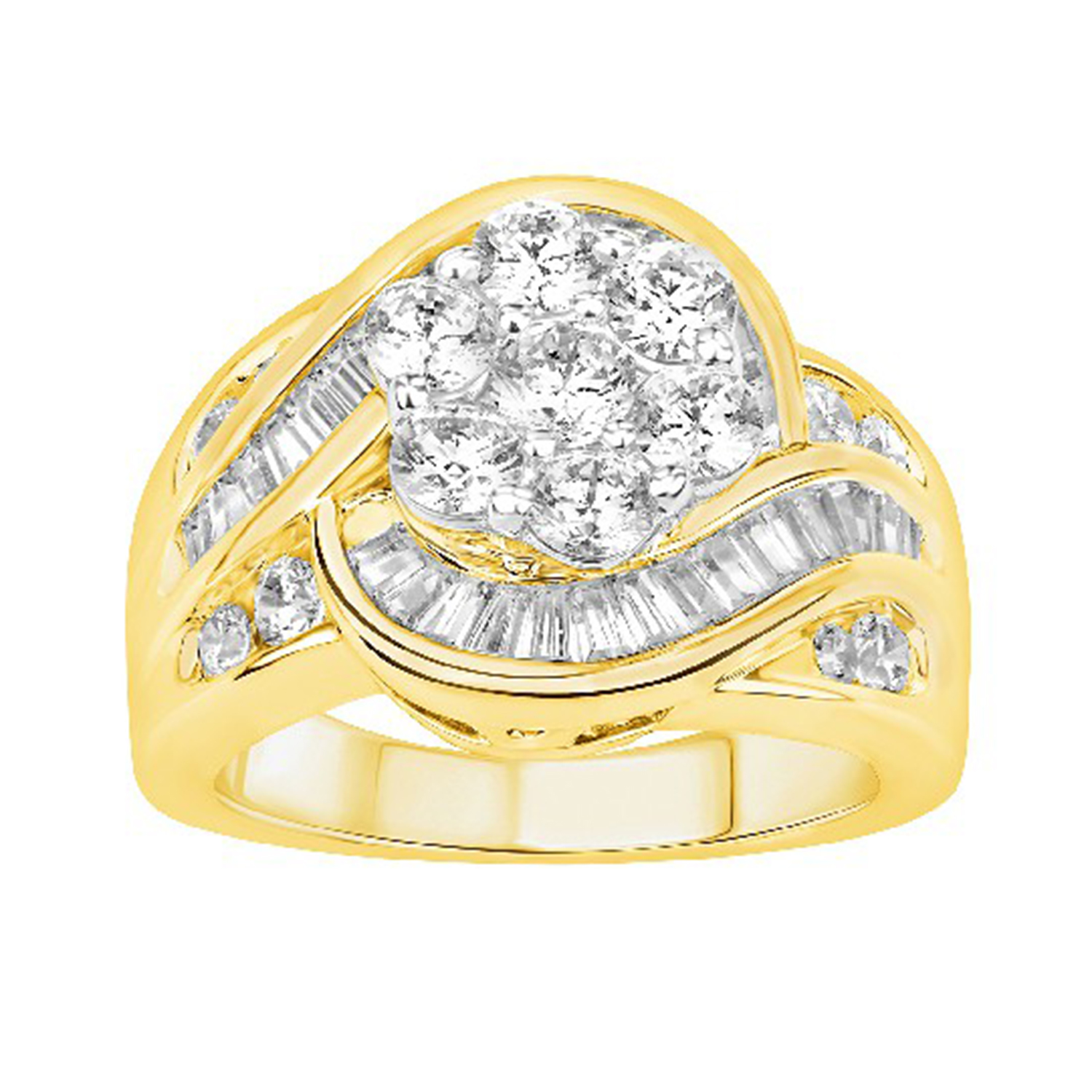 LADIES RING 2.00CT ROUND/BAGUETTE DIAMOND 14K YELLOW GOLD (SI QUALITY) - Image 1