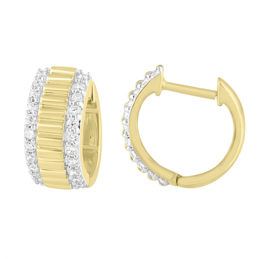 MEN'S HOOP EARRINGS 0.33CT ROUND DIAMOND 10K YELLOW GOLD - Image 1