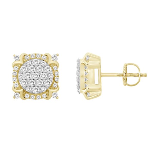 LADIES STUD EARRINGS 1.00CT ROUND DIAMOND 10K YELLOW GOLD