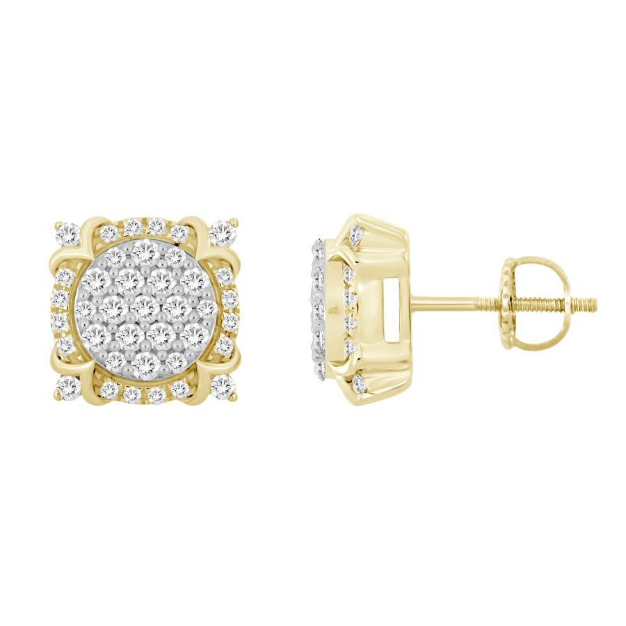 LADIES STUD EARRINGS 1.00CT ROUND DIAMOND 10K YELLOW GOLD - Image 1