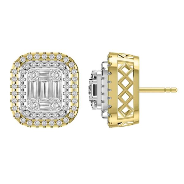 LADIES EARRINGS 1.00CT ROUND/BAGUETTE DIAMOND 10K YELLOW GOLD