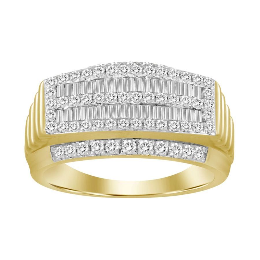 MEN'S RING 1.00CT ROUND/BAGUETTE DIAMOND 10K YELLOW GOLD - Image 1