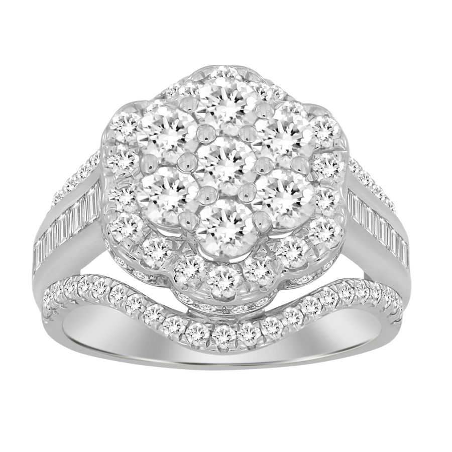 LADIES RING 2.00CT ROUND/BAGUETTE DIAMOND 10K WHITE GOLD - Image 1