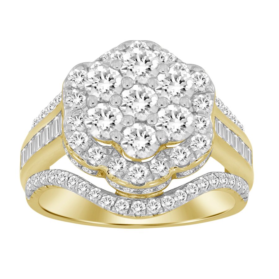 LADIES RING 2.00CT ROUND/BAGUETTE DIAMOND 10K YELLOW GOLD - Image 1