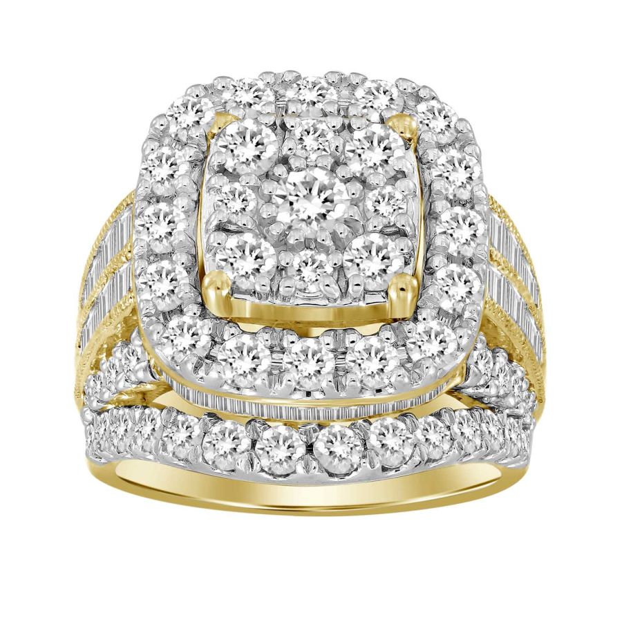LADIES RING 5.00CT ROUND/BAGUETTE DIAMOND 10K YELLOW GOLD - Image 1
