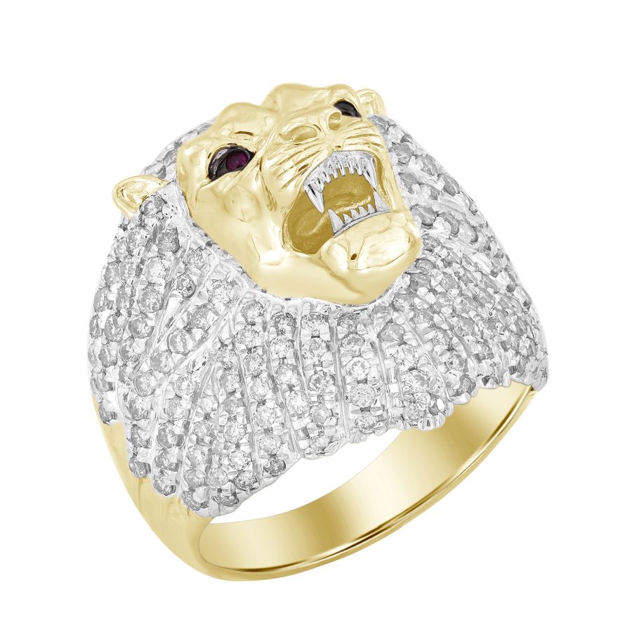 MEN'S RING 2.10CT ROUND DIAMOND 10K YELLOW GOLD - Image 1