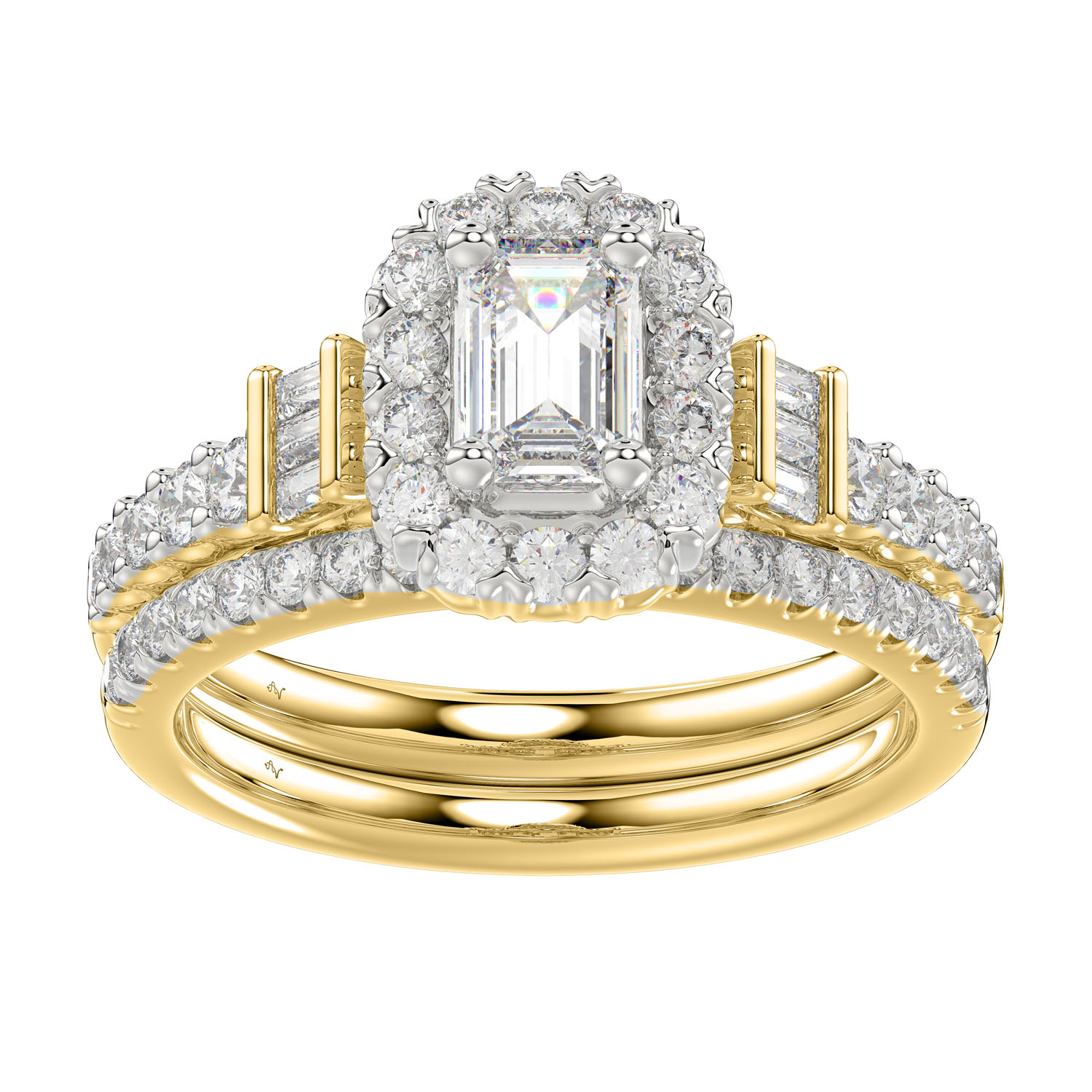 LADIES BRIDAL SET 1.50CT ROUND/BAGUETTE DIAMOND 14K YELLOW GOLD (SI QUALITY) - Image 1