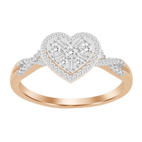 LADIES RING 0.25CT ROUND/BAGUETTE DIAMOND 10K ROSE GOLD