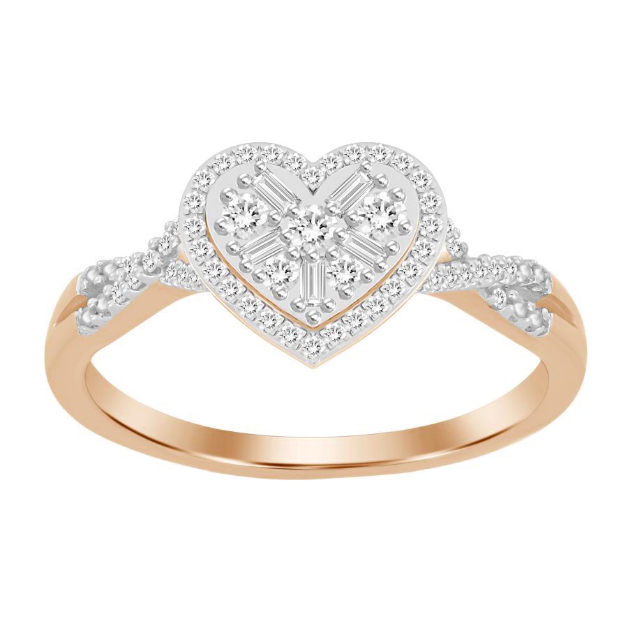 LADIES RING 0.25CT ROUND/BAGUETTE DIAMOND 10K ROSE GOLD - Image 1