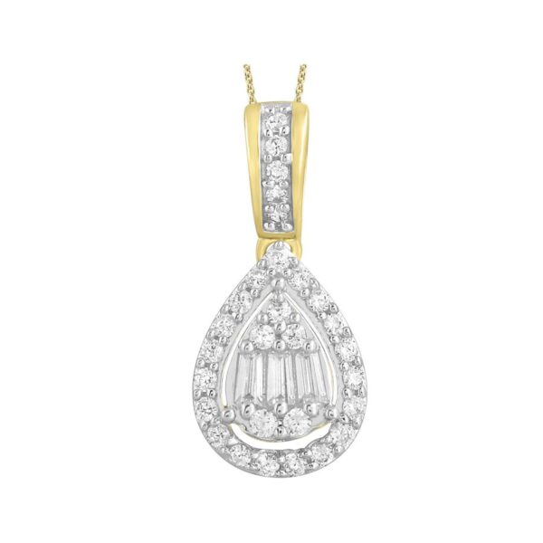 LADIES PENDANT 0.25CT ROUND/BAGUETTE DIAMOND 10K YELLOW GOLD
