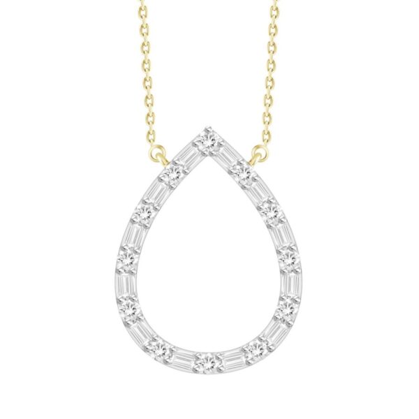 LADIES NECKLACE 0.33CT ROUND/BAGUETTE DIAMOND 10K YELLOW GOLD