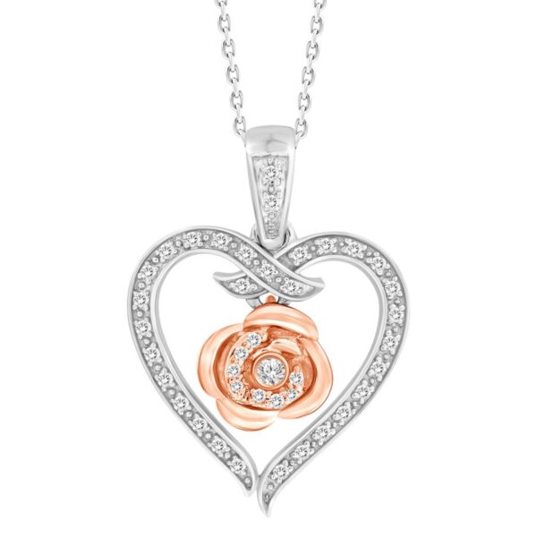 LADIES PENDANT WITH CHAIN 0.20CT ROUND DIAMOND 10K WHITE/ROSE GOLD