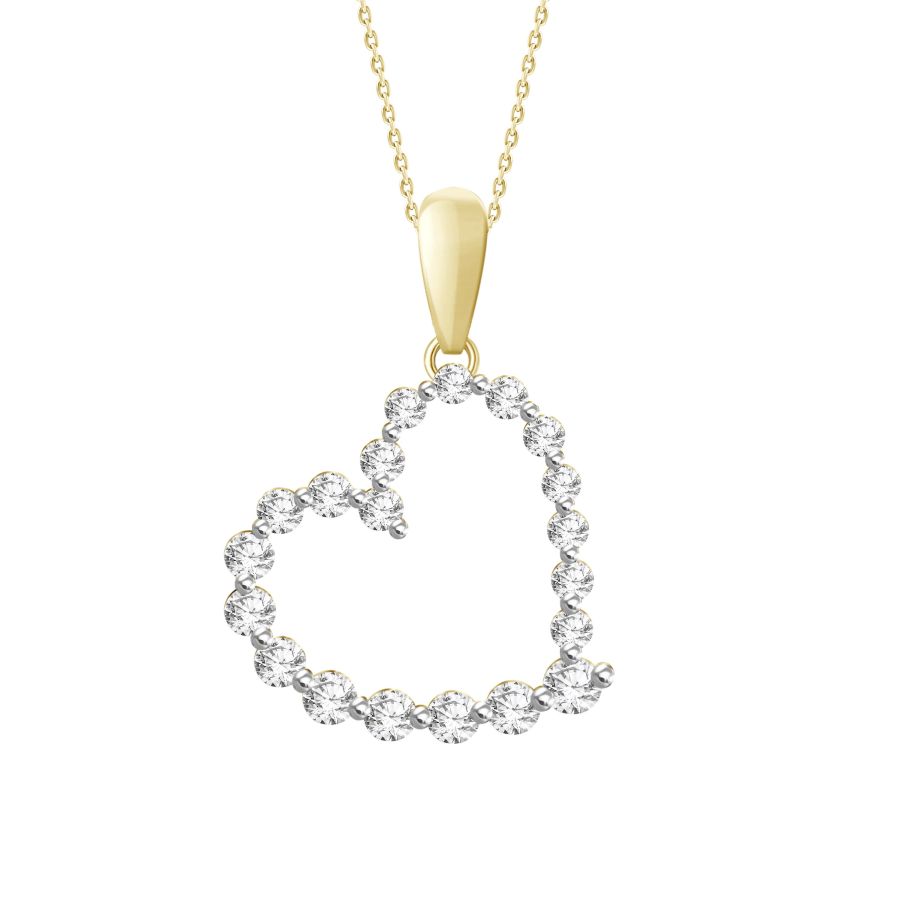 LADIES HEART PENDANT 0.25CT ROUND DIAMOND 14K YELLOW GOLD - Image 1