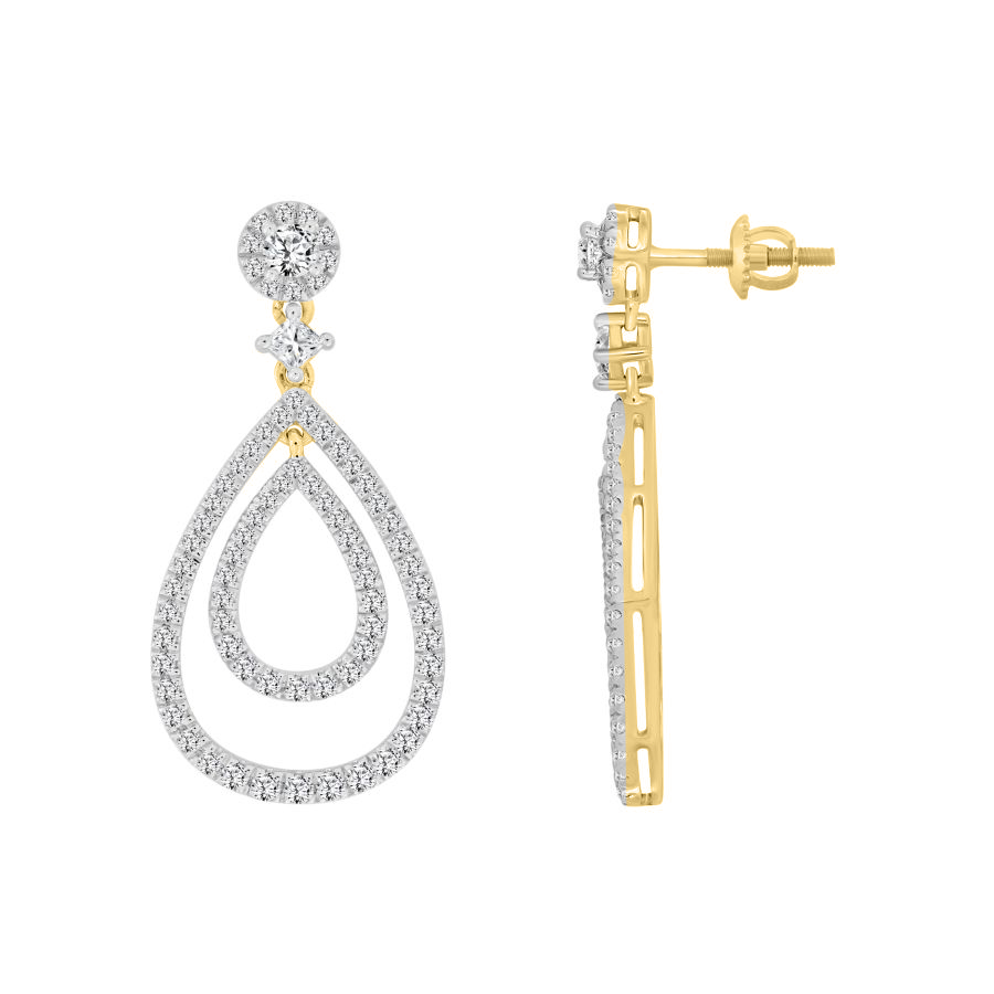 LADIES EARRINGS 1.50CT ROUND DIAMOND 14K YELLOW GOLD - Image 1