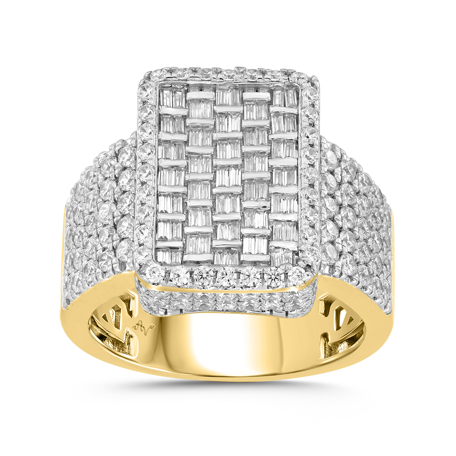 MEN'S RING 2.50CT ROUND/BAGUETTE DIAMOND 10K YELLOW GOLD - Image 1