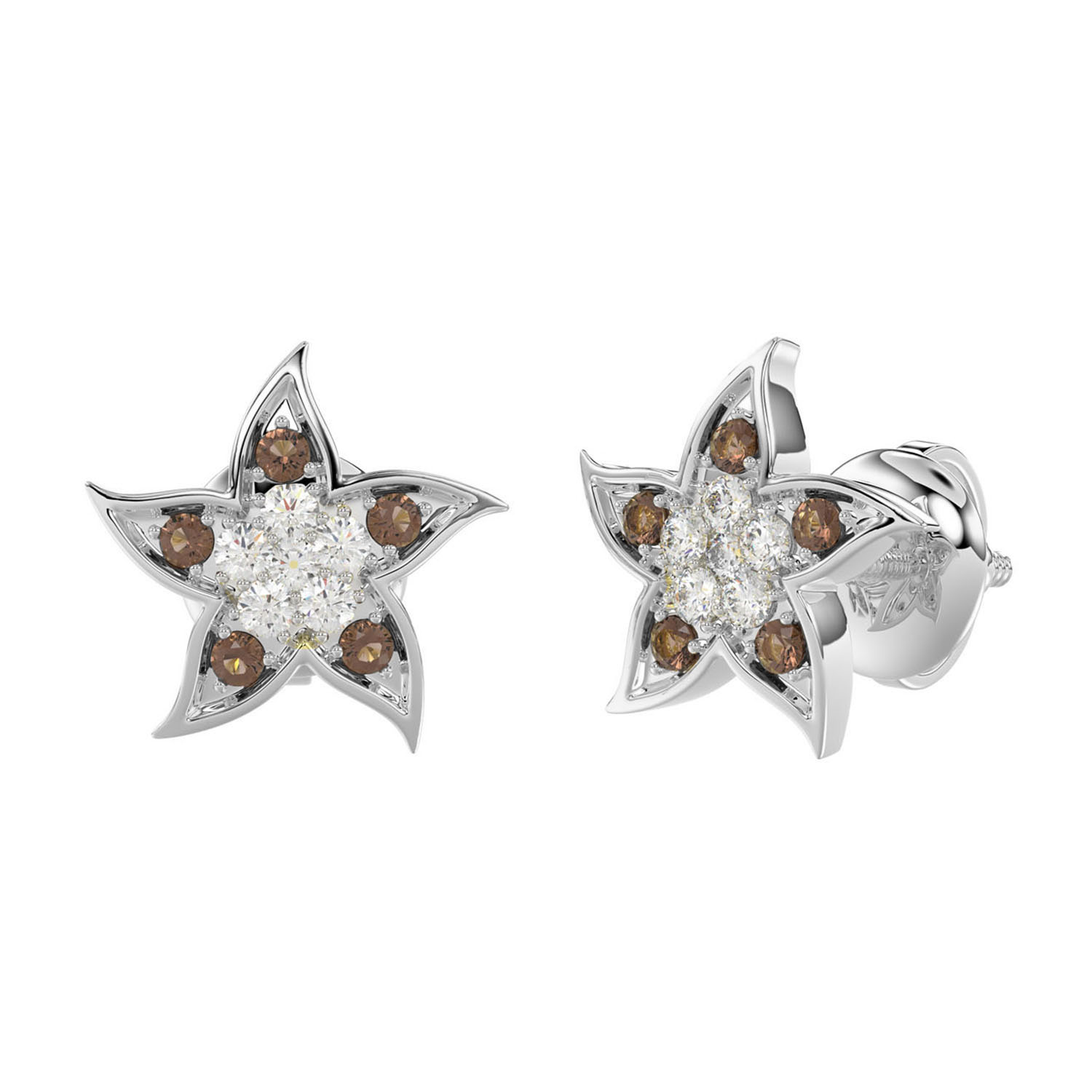 LADIES EARRINGS 0.16CT ROUND DIAMOND 14K WHITE GOLD - Image 1