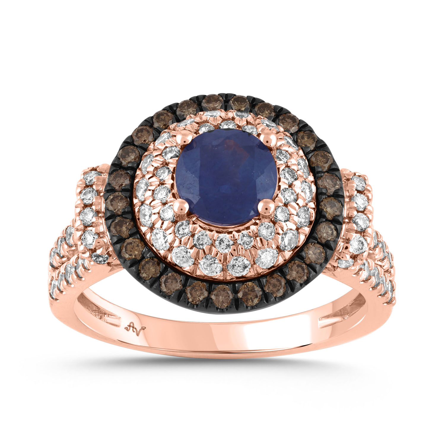 LADIES RING (CTR-SAP-1 2.00CT ROUND/SAPPHIRE/DARK BROWN DIAMOND 14K ROSE GOLD (CENTER STONE ROUND SAPPHIRE-1.00CT) - Image 1