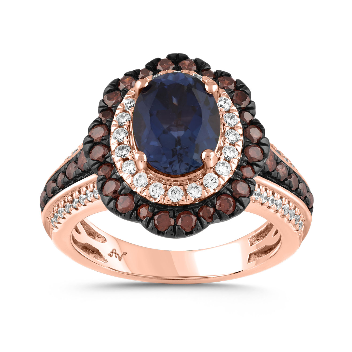 LADIES RING 3.00CT ROUND/DARK BROWN/OVAL SAPPHIRE DIAMOND 14K ROSE GOLD (CENTER STONE OVAL SAPPHIRE DIAMOND 2.00CT) - Image 1
