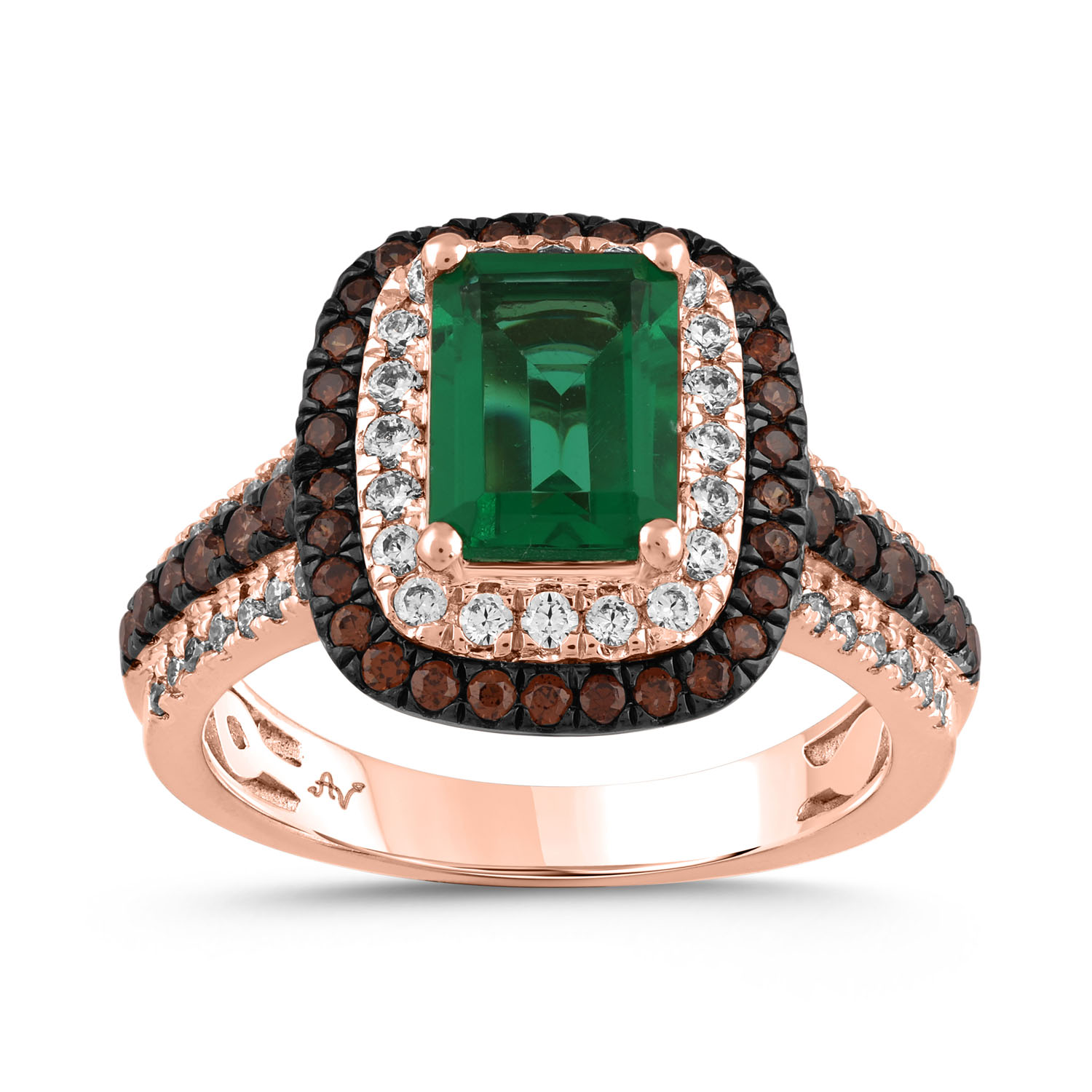 LADIES RING 2.25CT ROUND/DARK BROWN EMERALD DIAMOND 14K ROSE GOLD (CENTER STONE EMERALD DIAMOND-1.50CT) - Image 1