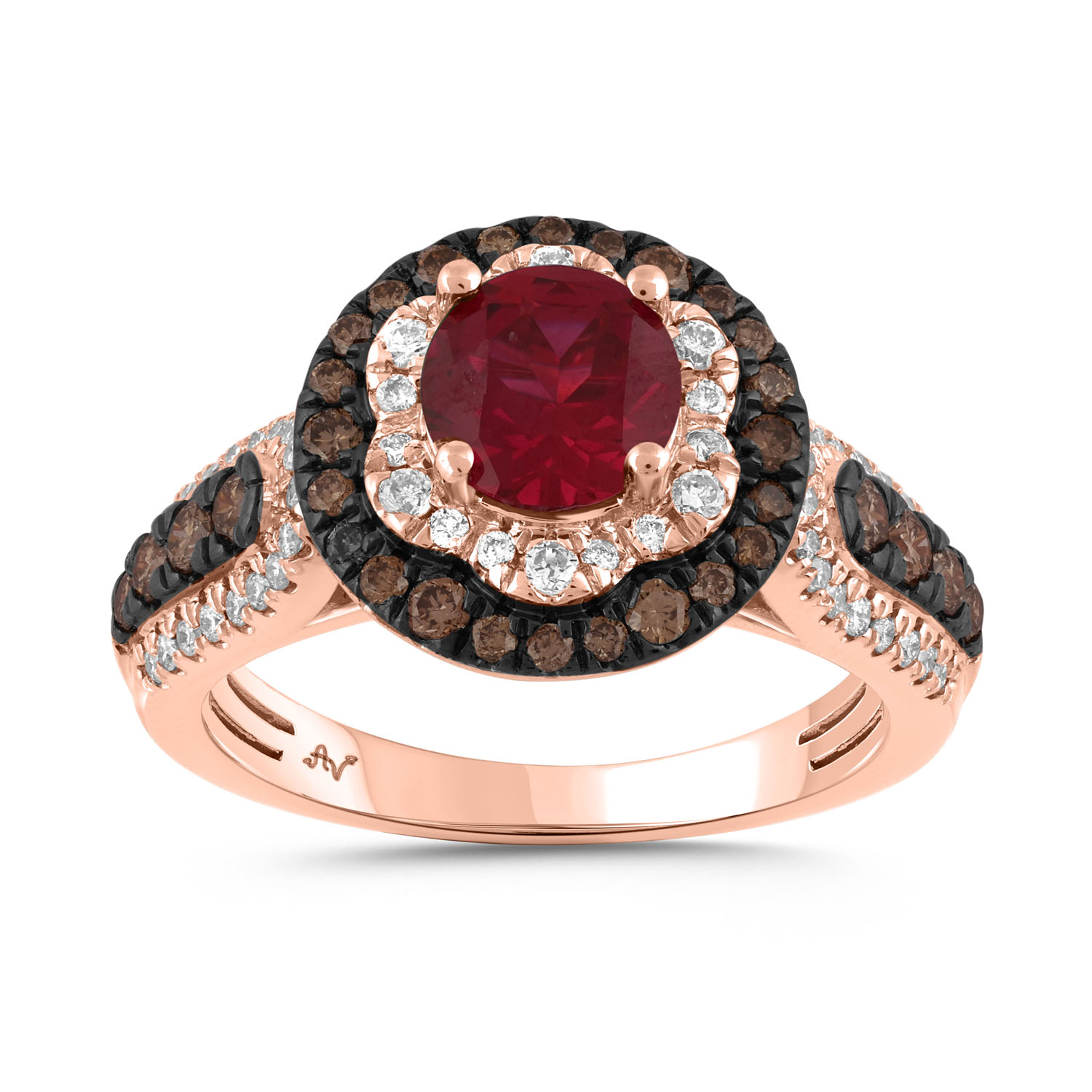 LADIES RING 1.75CT ROUND/DARK BROWN/RUBY DIAMOND 14K ROSE GOLD (CENTER STONE SAPPHIRE DIAMOND-1.00CT) - Image 1