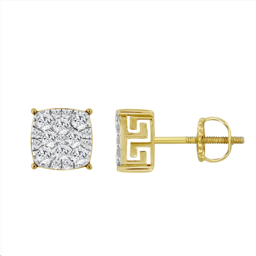 LADIES EARRINGS 0.75CT ROUND DIAMOND 10K YELLOW GOLD - Image 1