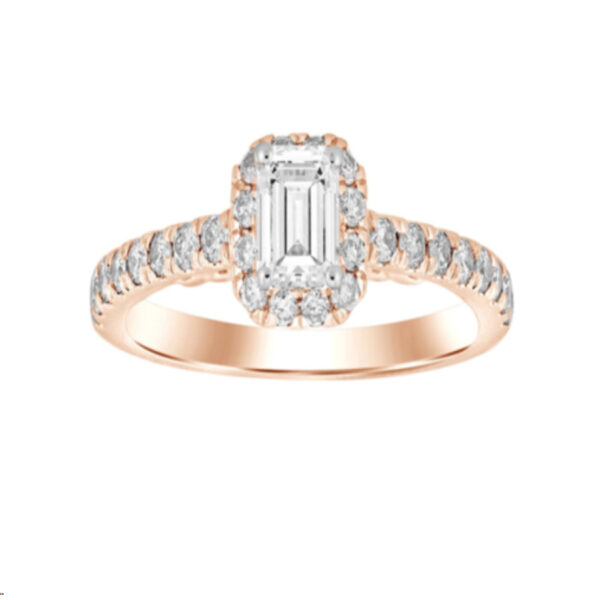 LADIES RING 1.00CT ROUND/EMERALD DIAMOND 14K ROSE GOLD (CENTER STONE 0.50CT EMERALD DIAMOND)
