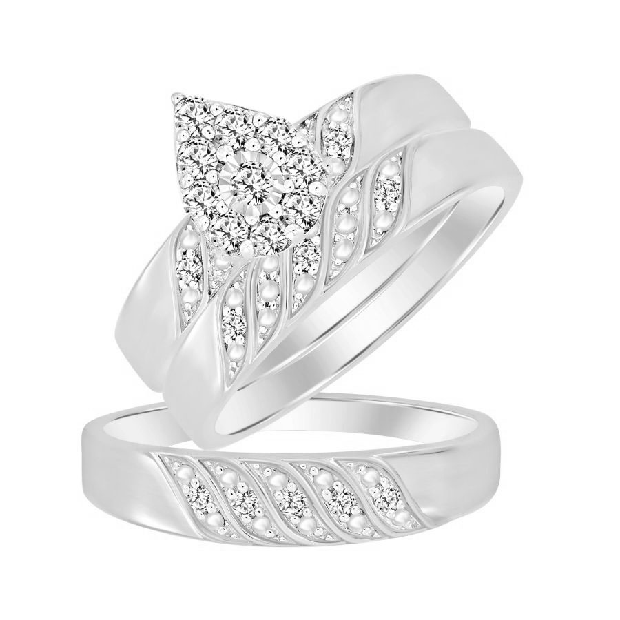 LADIES TRIO SET 0.33CT ROUND DIAMOND 10K WHITE GOLD - Image 1