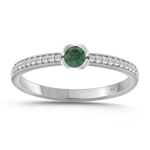 LADIES RING 0.20CT ROUND/ROUND GREEN EMERALD DIAMOND 10K WHITE GOLD (CENTER STONE 0.13CT ROUND GREEN EMERALD DIAMOND)