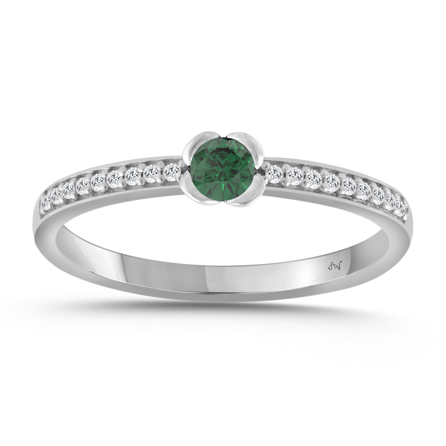 LADIES RING 0.20CT ROUND/ROUND GREEN EMERALD DIAMOND 10K WHITE GOLD (CENTER STONE 0.13CT ROUND GREEN EMERALD DIAMOND) - Image 1