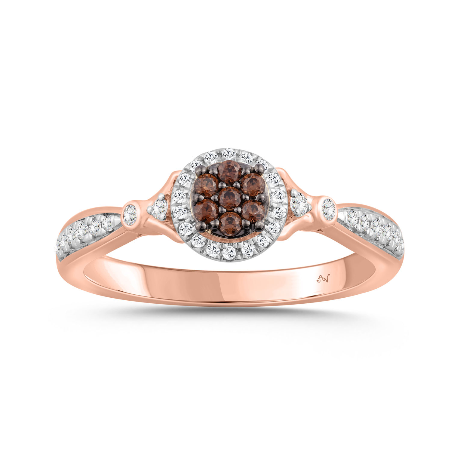 LADIES RING 0.25CT ROUND/DARK BROWN DIAMOND 10K ROSE GOLD - Image 1