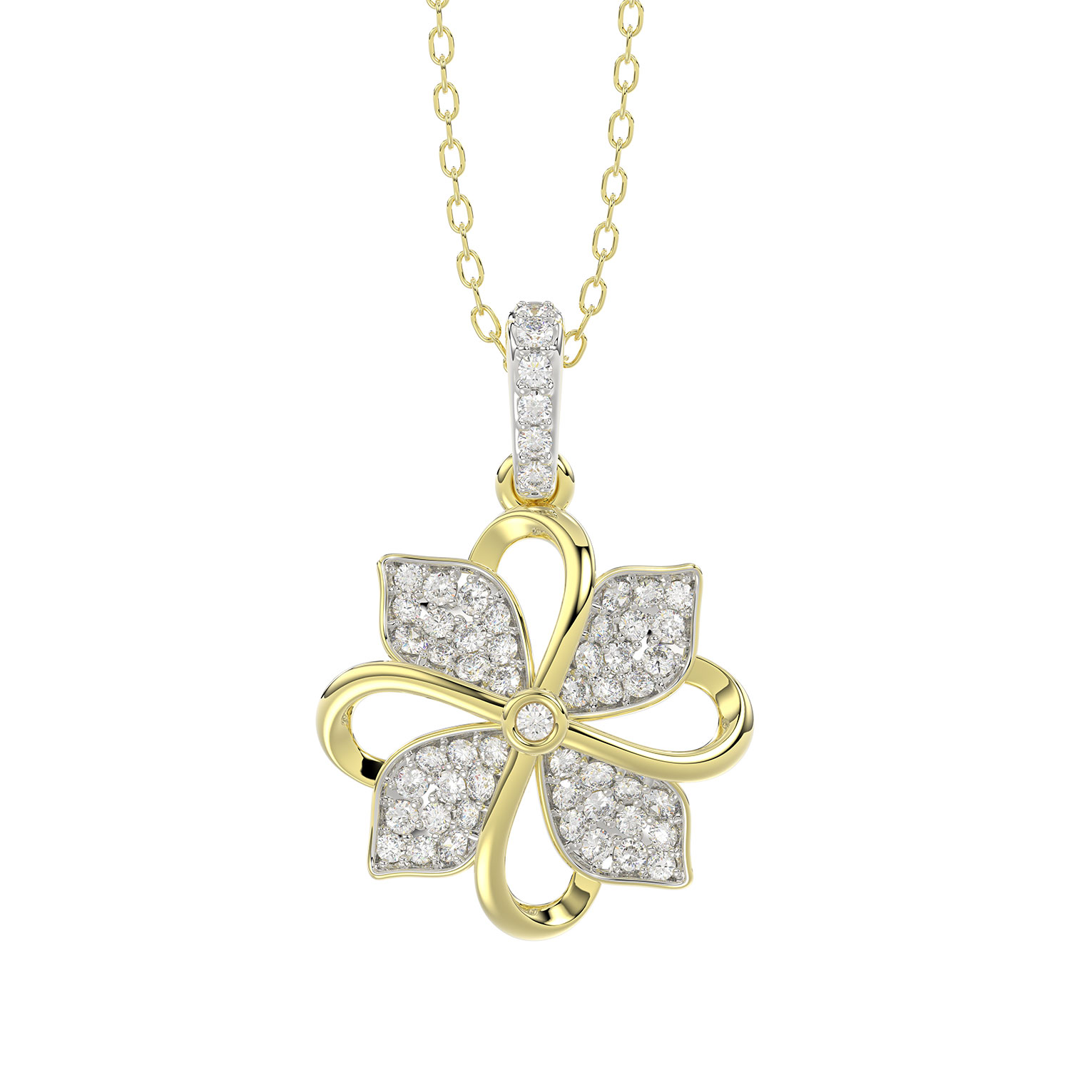 LADIES PENDANT WITH CHAIN 0.16CT ROUND DIAMOND 14K YELLOW GOLD - Image 1