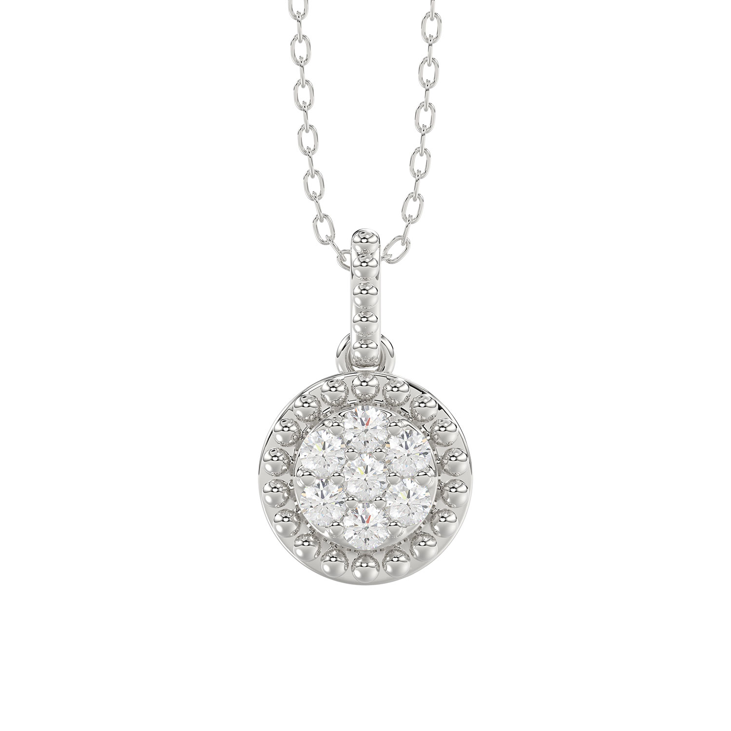 LADIES PENDANT WITH CHAIN 0.10CT ROUND DIAMOND 14K WHITE GOLD - Image 1