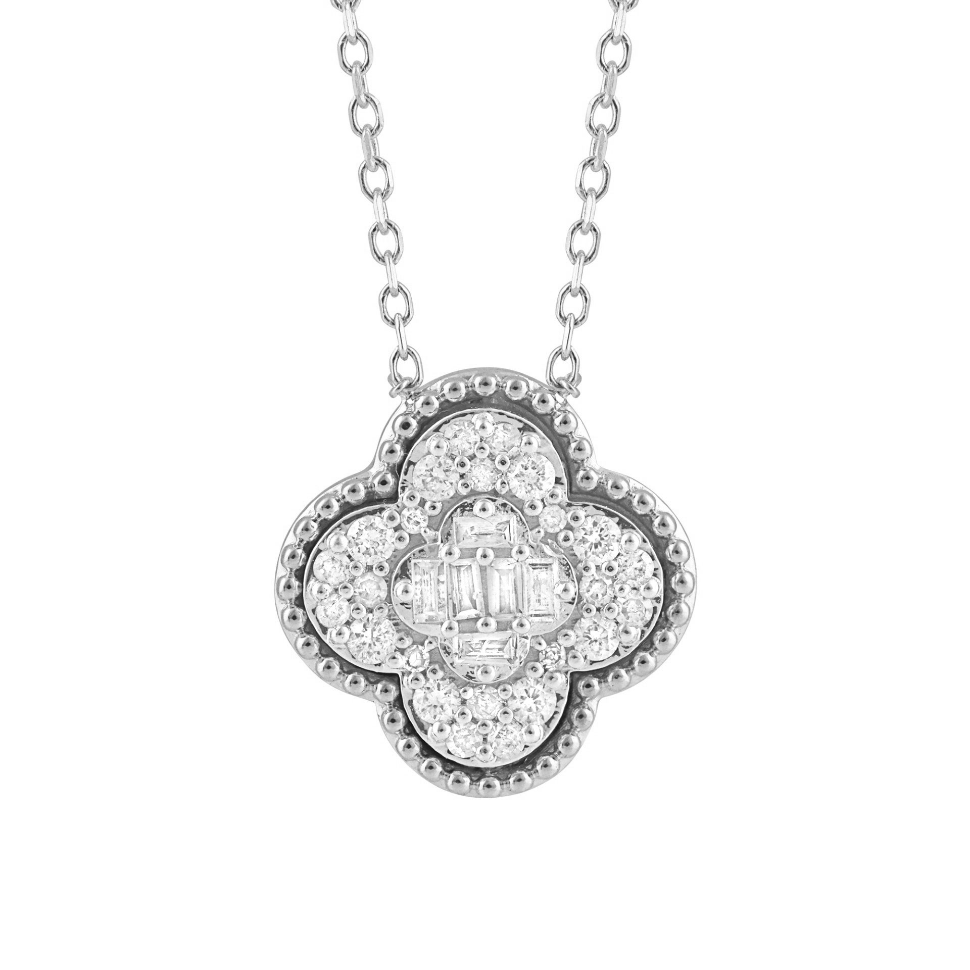 LADIES PENDANT WITH CHAIN 0.25CT ROUND/BAGUETTE DIAMOND 10K WHITE GOLD - Image 1